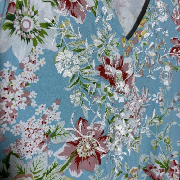 Belle by Kim Gravel Top Blouse Womens Large Floral Cottage Embroidered Knit Blue - Picture 6 of 10